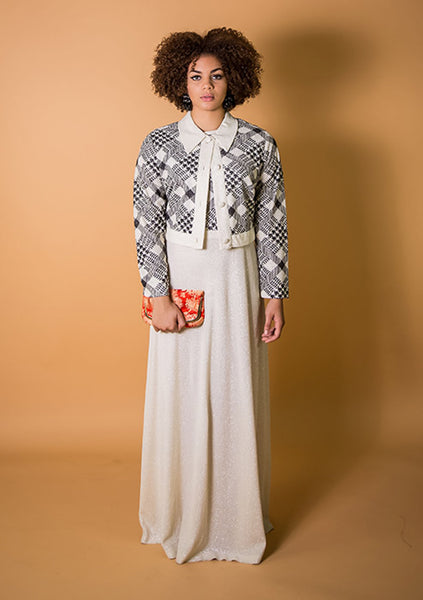 1970s Metallic Black and Silver Lamé Dress Set