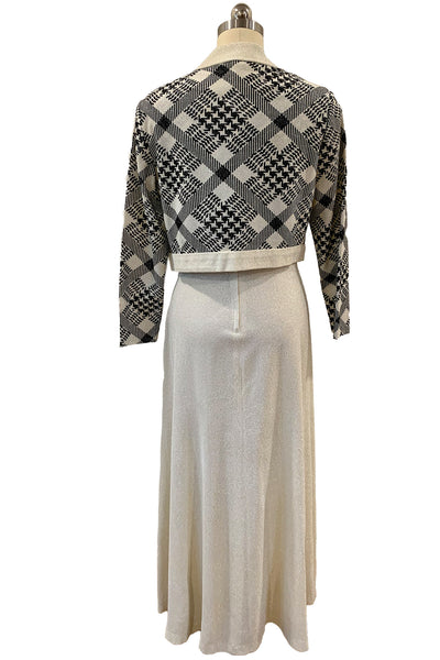 1970s Metallic Black and Silver Lamé Dress Set