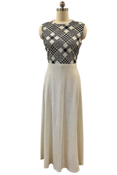 1970s Metallic Black and Silver Lamé Dress Set