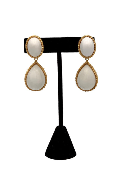 70's White and Gold Tone Dangle Earrings