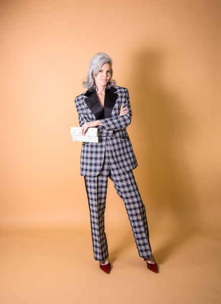 1970s Black and White Plaid Tuxedo