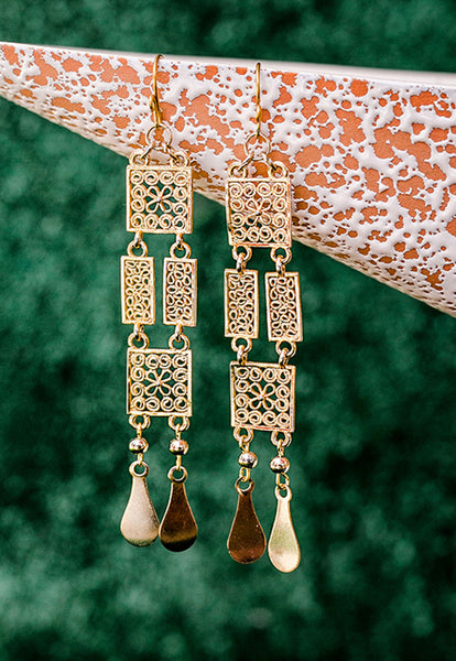 Gold Filigree Drop Earrings