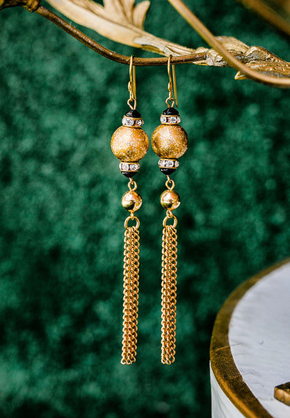 Gold Ball and Chain Dangle Earrings