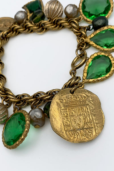 Emerald Green and Gold Charm Bracelet