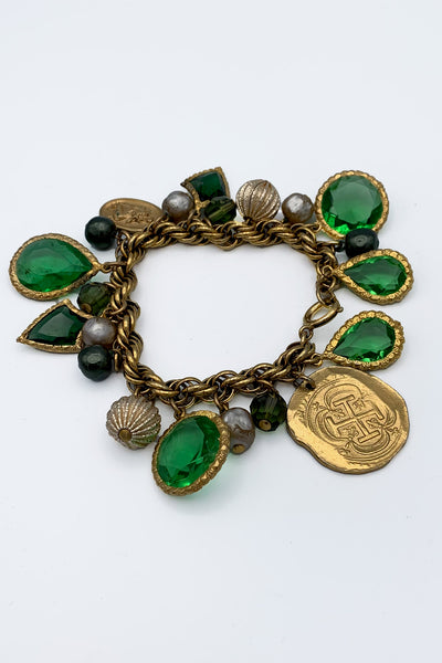 Emerald Green and Gold Charm Bracelet