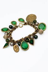 Emerald Green and Gold Charm Bracelet