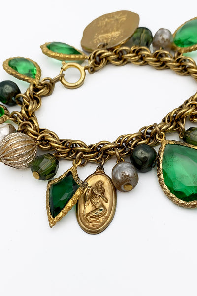 Emerald Green and Gold Charm Bracelet