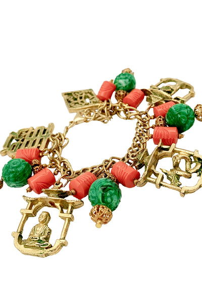 Coral and Green Charm Bracelet