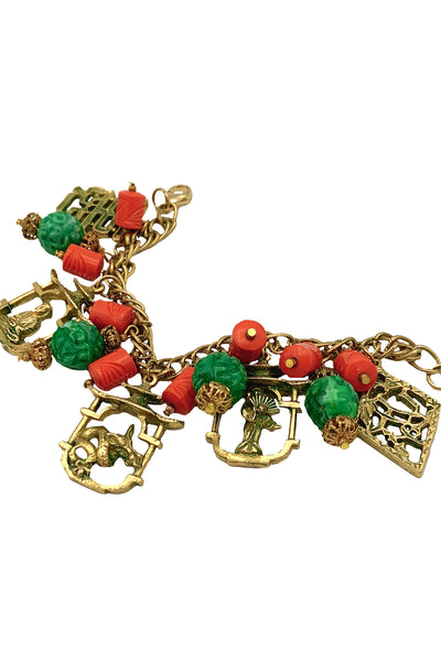 Coral and Green Charm Bracelet