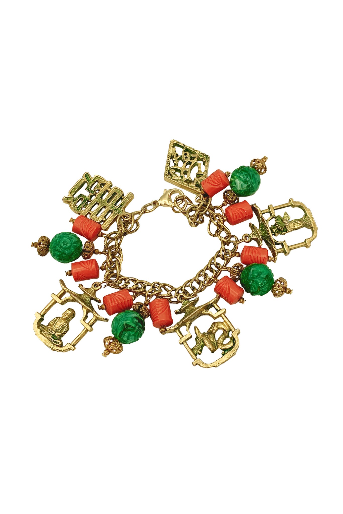 Coral and Green Charm Bracelet