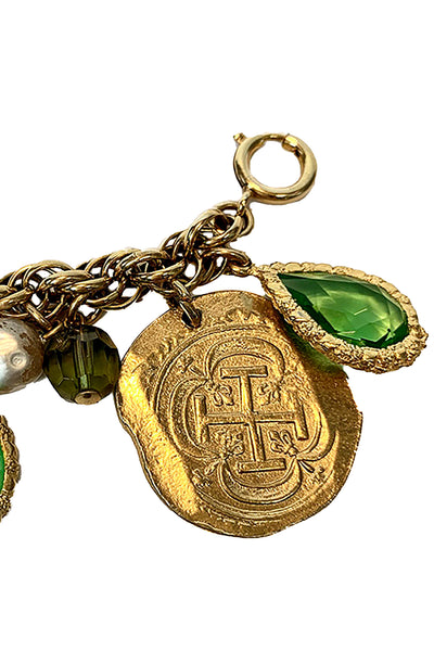 Emerald Green and Gold Charm Bracelet