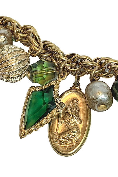 Emerald Green and Gold Charm Bracelet