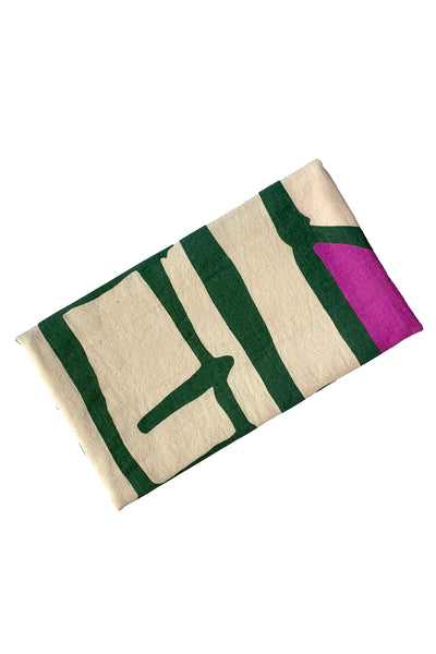 Vintage Textile Green, Purple and Cream Large Clutch