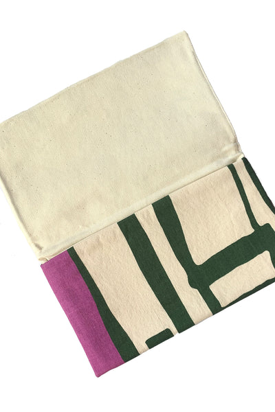 Vintage Textile Green, Purple and Cream Large Clutch