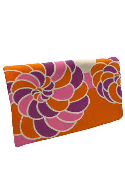 Vintage Textile Orange, Purple and Pink Large Clutch