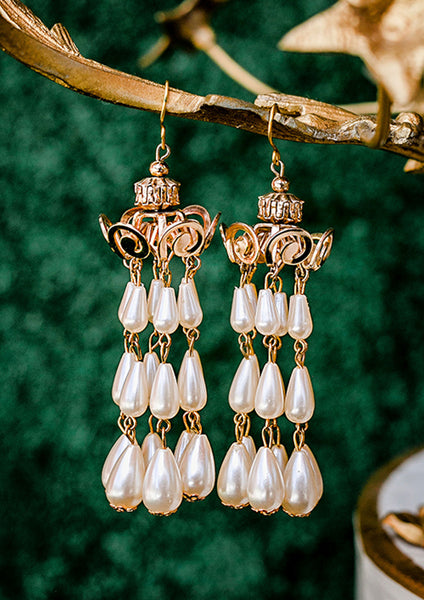 Multi-Strand Teardrop Pearl Chandiler Earrings