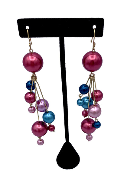 Pink and Blue Chandelier Bead Earrings