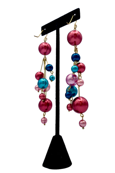 Pink and Blue Chandelier Bead Earrings