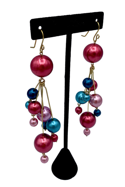 Pink and Blue Chandelier Bead Earrings