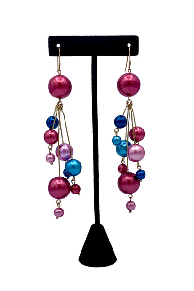 Pink and Blue Chandelier Bead Earrings