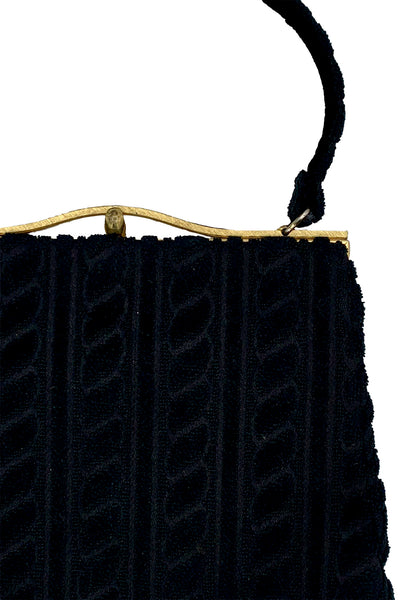 1960's Black Chenille Carpet Bag