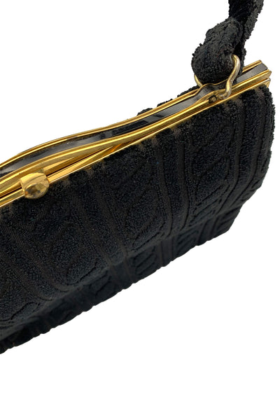 1960's Black Chenille Carpet Bag