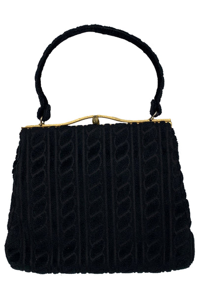 1960's Black Chenille Carpet Bag