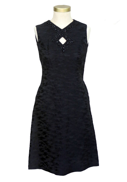 1960's Black Cocktail Dress Beaded Collar