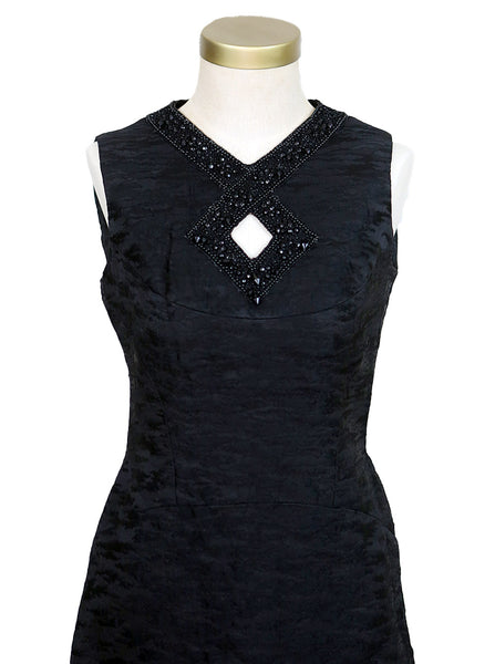 1960s Black Damask Cocktail Dress