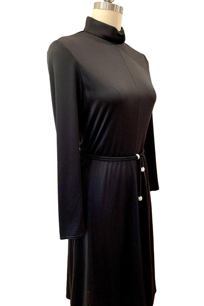1970s Black Long Sleeve A-Line Dress