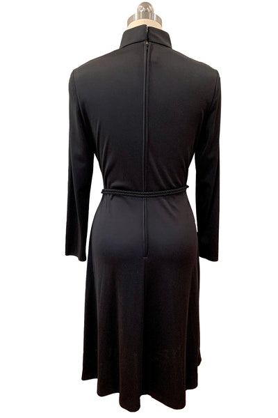 1970s Black Long Sleeve A-Line Dress