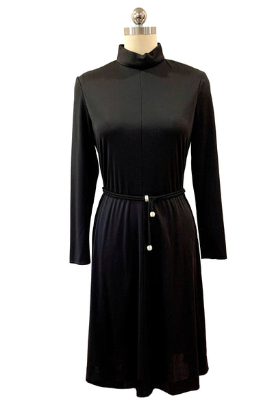 1970s Black Long Sleeve A-Line Dress