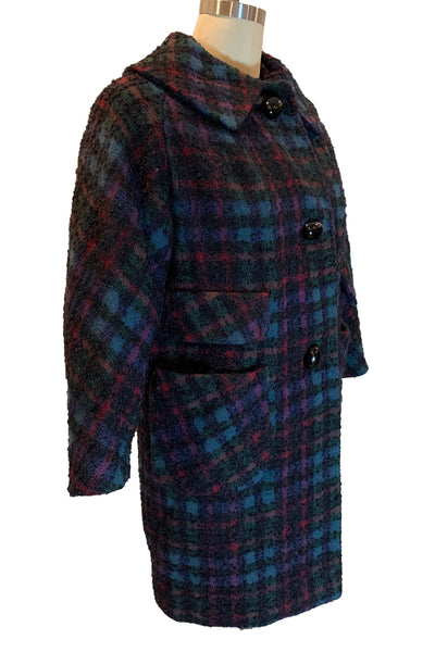 1960's Black Plaid Bouclé Coat