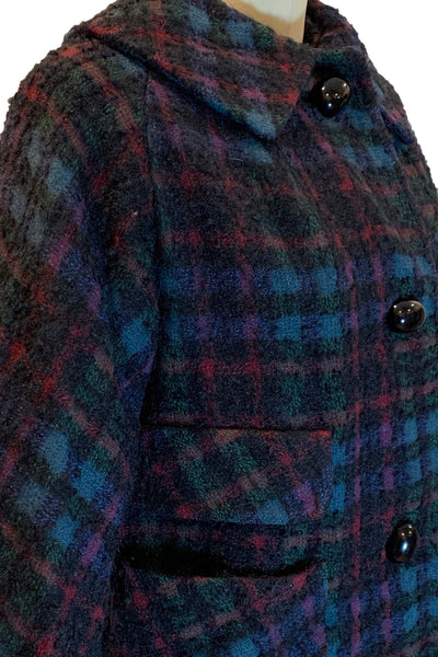 1960's Black Plaid Bouclé Coat