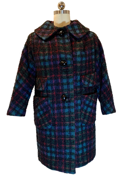 1960's Black Plaid Bouclé Coat