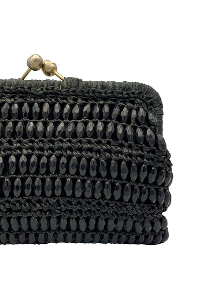 1960s Black Raffia Beaded Clutch