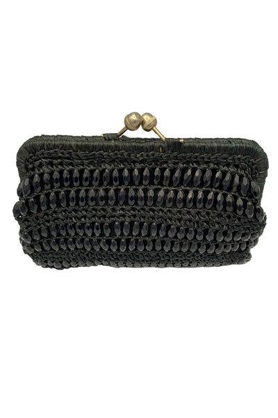 1960s Black Raffia Beaded Clutch
