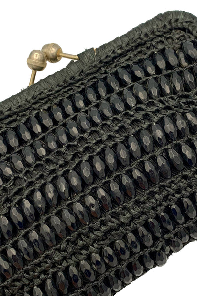 1960s Black Raffia Beaded Clutch