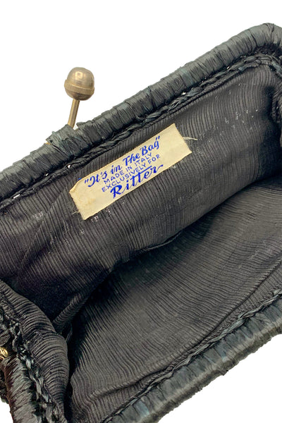 1960s Black Raffia Beaded Clutch