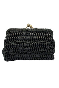 1960's Black Raffia and Beaded Clutch