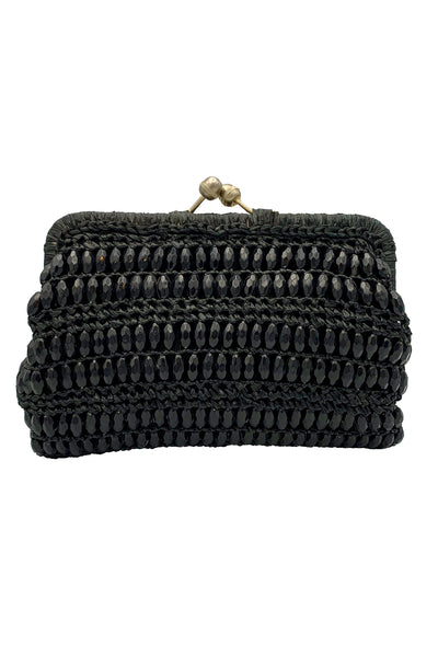 1960's Black Raffia and Beaded Clutch
