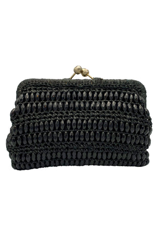 1960's Black Raffia and Beaded Clutch