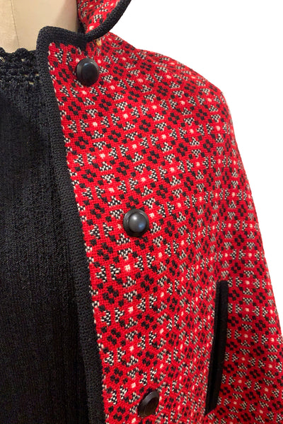 1960's Red and Black Wool Reseta Cape