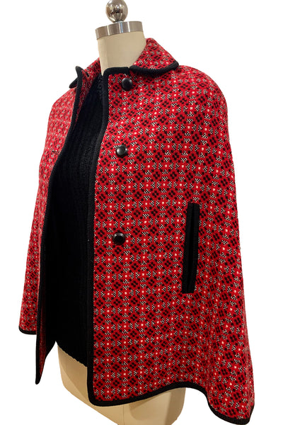1960's Red and Black Wool Reseta Cape