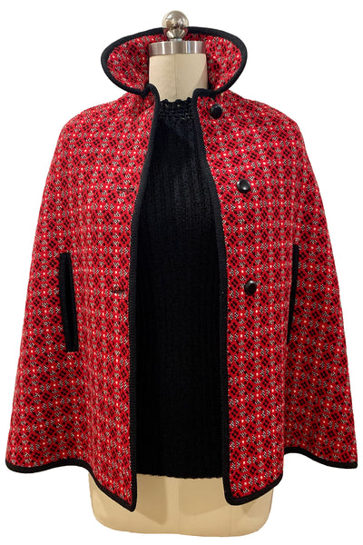 1960's Red and Black Wool Reseta Cape