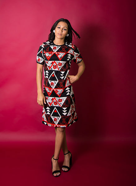 1970s Red, White and Black Shift Dress