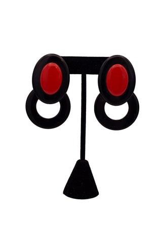 1980's Black, Red Egg Earrings