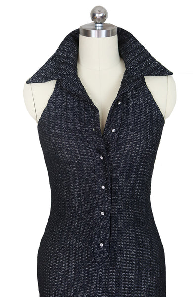 1970s Black and Silver Metallic Column Dress