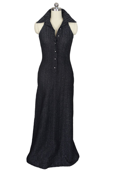 1970s Black and Silver Metallic Column Dress