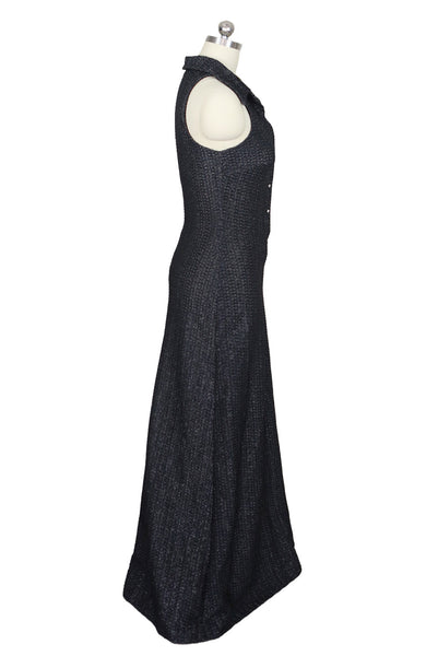 1970s Black and Silver Metallic Column Dress